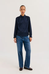 LENIE NAVY FLUID SATIN SHIRT