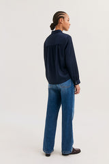 LENIE NAVY FLUID SATIN SHIRT