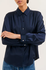 LENIE NAVY FLUID SATIN SHIRT