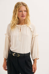 LARISSA RUFFLED TIE-NECK BLOUSE
