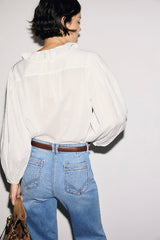 LEONE WHITE COTTON VOILE RUFFLED BLOUSE