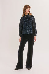 LYANNA HIGH-NECK VELVET LUREX TOP