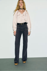 LORI NATURAL RUFFLES SATIN BLOUSE