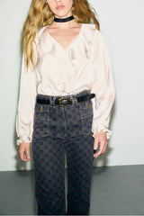 LORI NATURAL RUFFLES SATIN BLOUSE