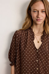 CALIEE POLKA DOT RUFFLED SHIRT