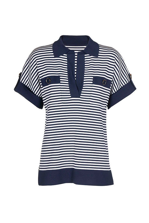 CAIO KNIT STRIPED POLO SWEATER