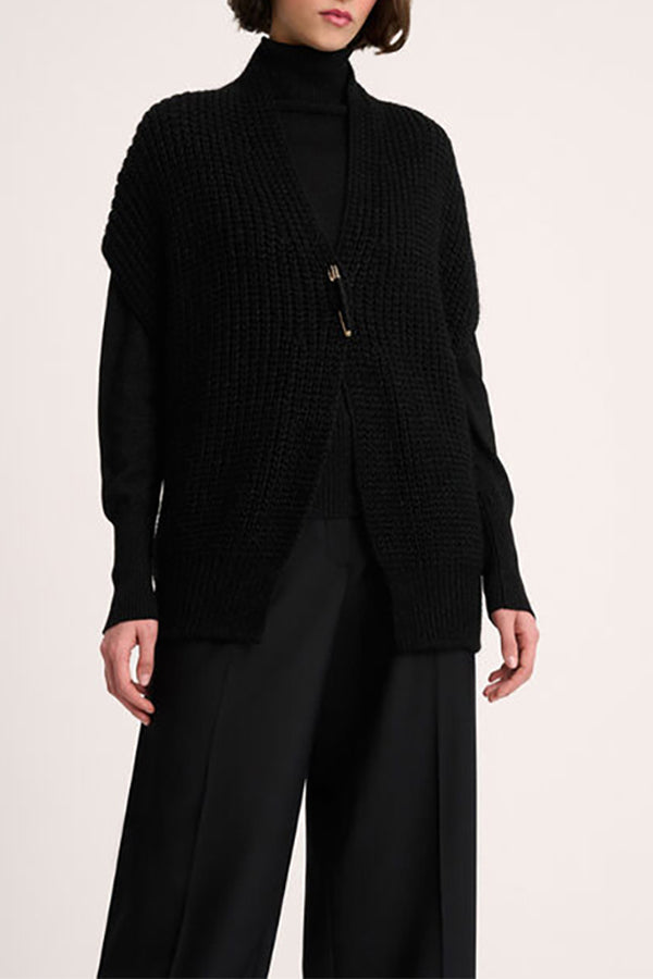 CALDA BLACK ALPACA LUREX SLEEVELESS CARDIGAN