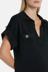 CAPENA BLACK KNIT POLO TOP