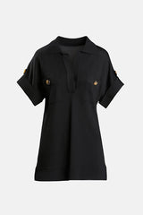 CAPENA BLACK KNIT POLO TOP