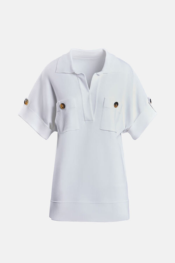 CAPENA WHITE KNIT POLO TOP