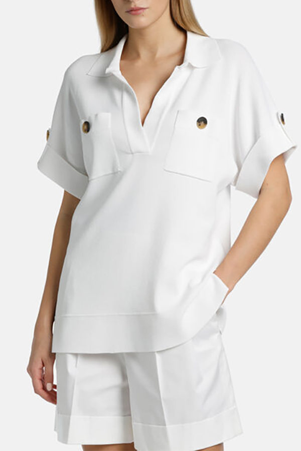 CAPENA WHITE KNIT POLO TOP