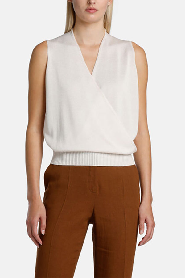 CAPOLIVERI OFF WHITE CROSSOVER SLEEVELESS TOP
