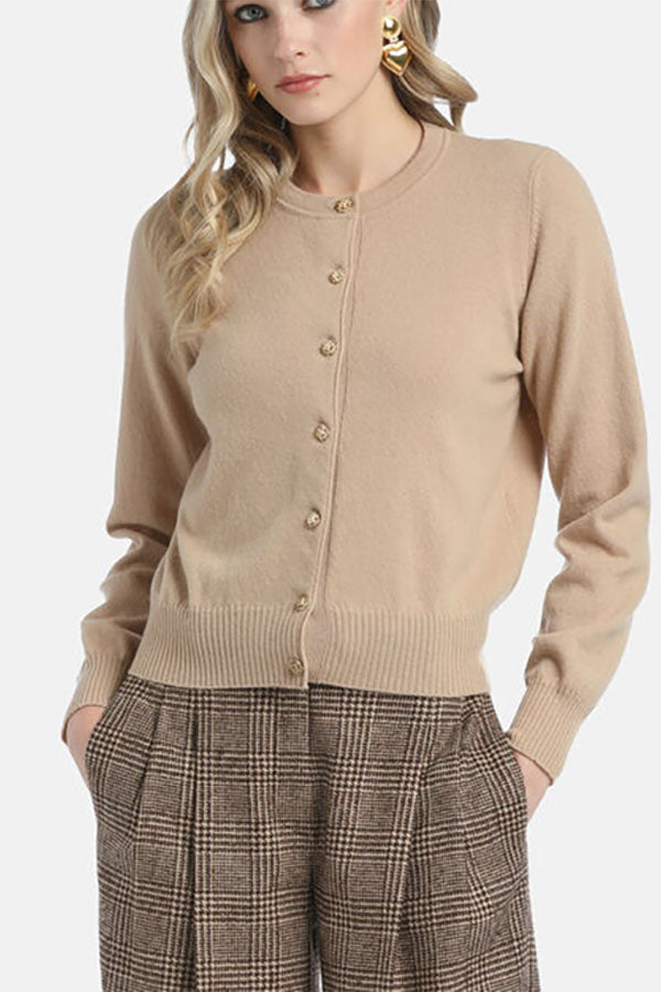 CAVOUR BEIGE JEWEL BUTTONS CARDIGAN