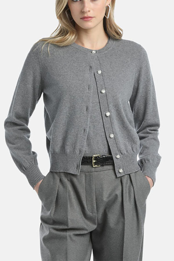 CAVOUR GREY JEWEL BUTTONS CARDIGAN