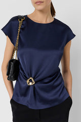 CLAUDIE NAVY DRAPED TOP