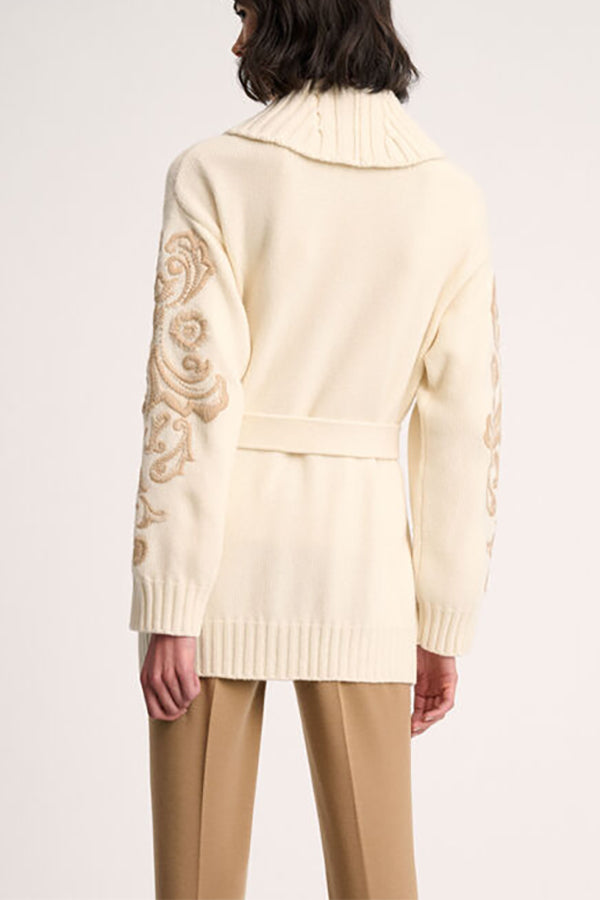 CESTELLO CREAM TONAL DAMASK EMBROIDERY KNIT JACKET