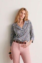 CHEVREFEUILLE11 BLUE PRINTED BLOUSE