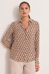 CHEVRON GEOMETRIC LONG SLEEVES PRINT BUTTON-DOWN BLOUSE