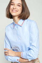 EMBROIDERED HEARTS STRIPED BLUE SHIRT