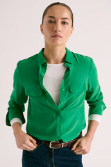 CHINON GREEN WASHED SILK BLOUSE