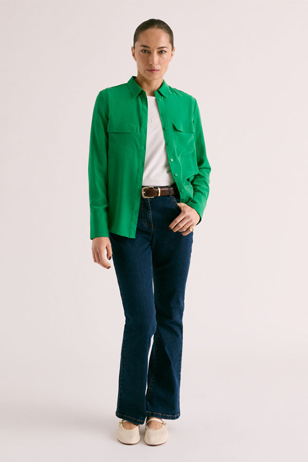 CHINON GREEN WASHED SILK BLOUSE