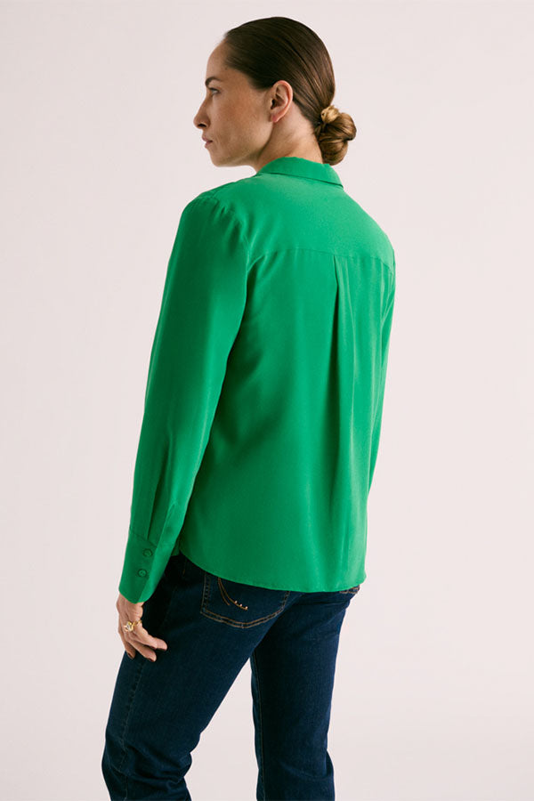 CHINON GREEN WASHED SILK BLOUSE