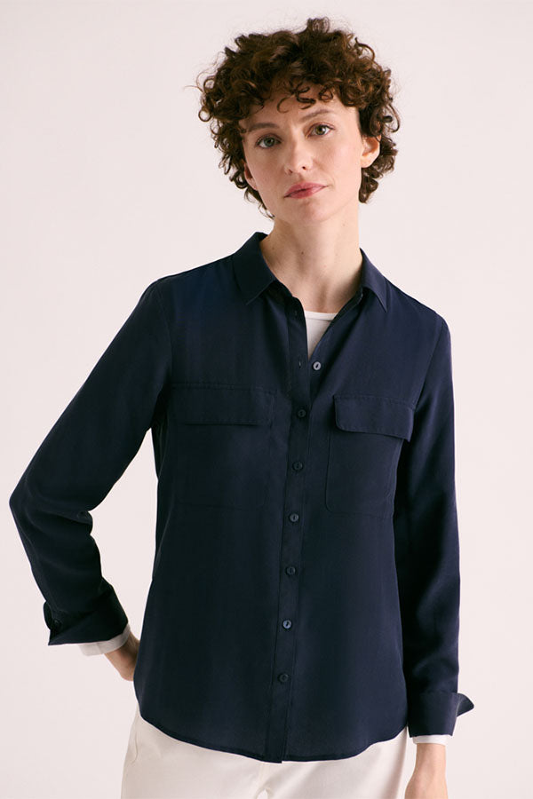 CHINON BLUE WASHED SILK BLOUSE