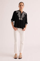 CLEOME VISCOSE CREPE EMBROIDERED BLOUSE