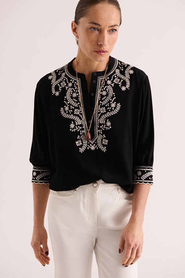 CLEOME VISCOSE CREPE EMBROIDERED BLOUSE