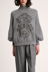 COLFIORITO GREY DAMASK EMBROIDERED PULLOVER