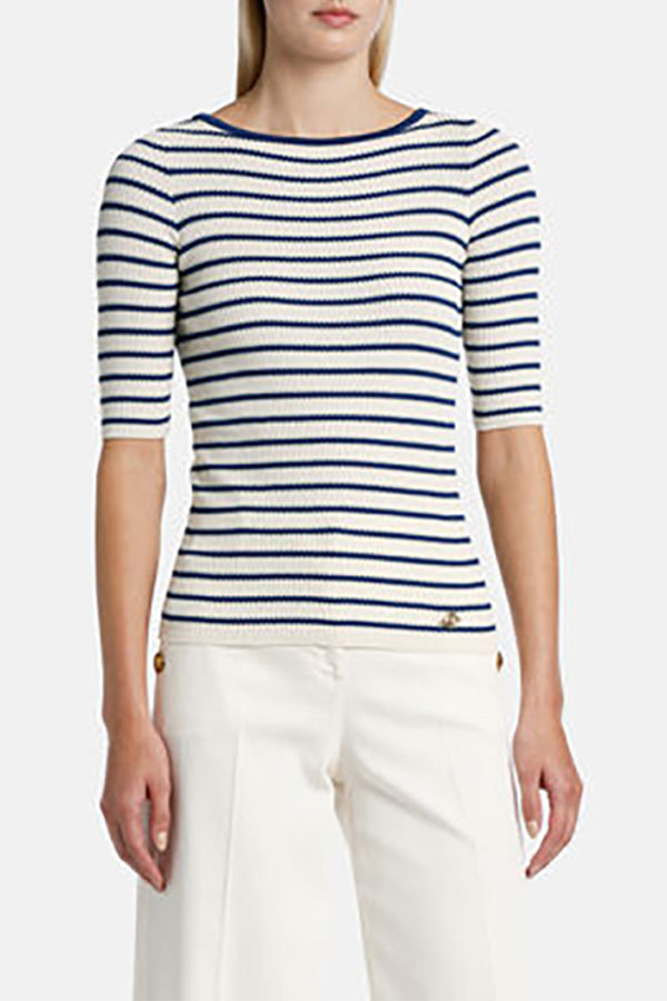 COLINO CREAM STRIPED PULLOVER