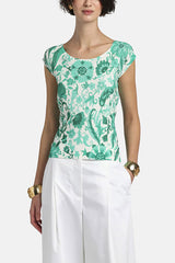 COPERTURA GREEN FLORAL KNIT TOP