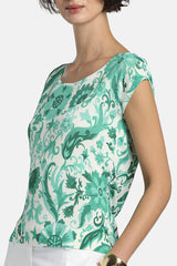 COPERTURA GREEN FLORAL KNIT TOP