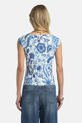 COPERTURA BLUE FLORAL KNIT TOP