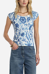 COPERTURA BLUE FLORAL KNIT TOP