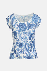 COPERTURA BLUE FLORAL KNIT TOP