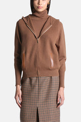 CREMINA BROWN RIBBED HOOD KNIT VEST