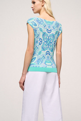 CROTONE TURQUOISE PAISLEY KNIT TOP