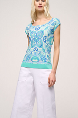 CROTONE TURQUOISE PAISLEY KNIT TOP