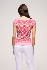 CROTONE PINK PAISLEY PRINT KNIT TOP