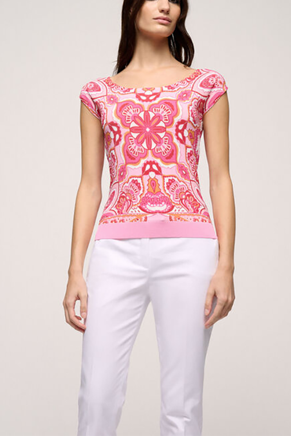 CROTONE PINK PAISLEY PRINT KNIT TOP