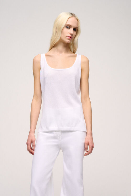 CUNICOLO B OFF-WHITE LINEN-BLEND TANK TOP