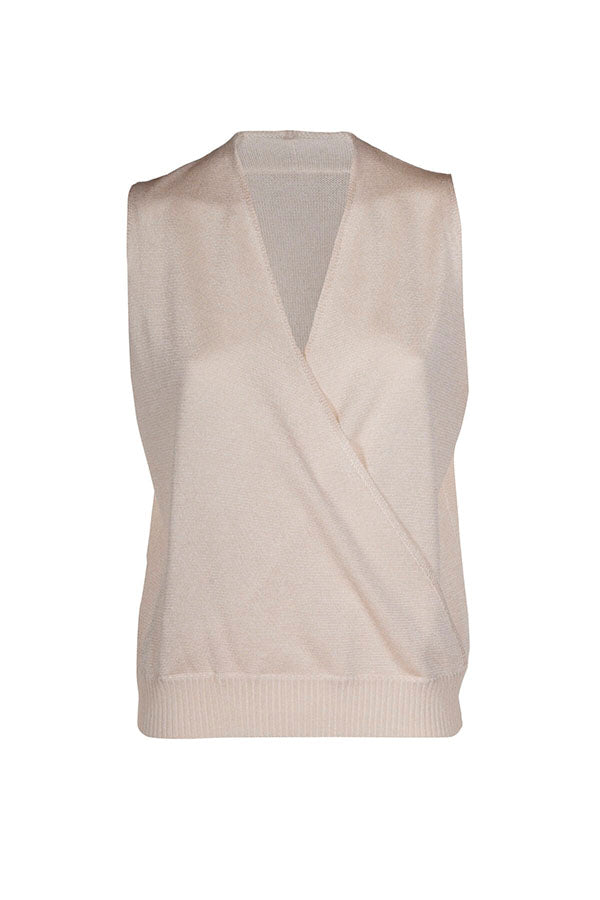 CAPOLIVERI OFF WHITE CROSSOVER SLEEVELESS TOP