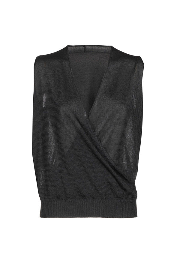 CAPOLIVERI BLACK CROSSOVER SLEEVELESS TOP