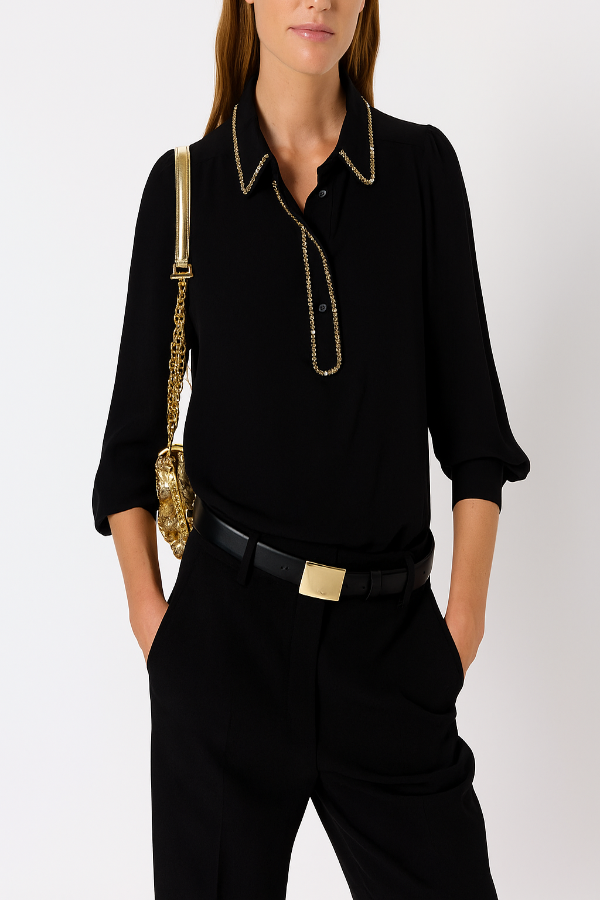 ASTRID BLACK GOLDEN PEARLS SHIRT