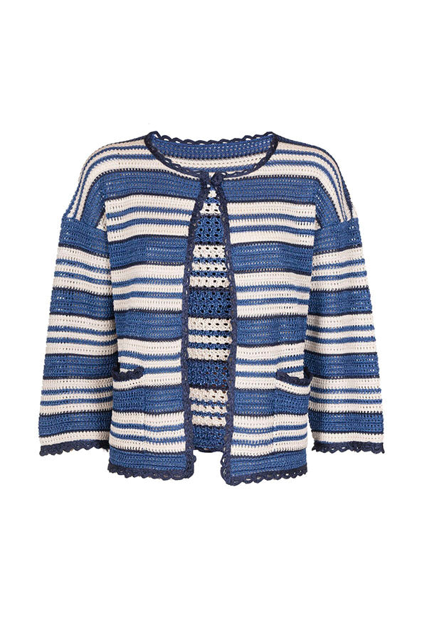 COMIZIO STRIPED AJOUR CARDIGAN