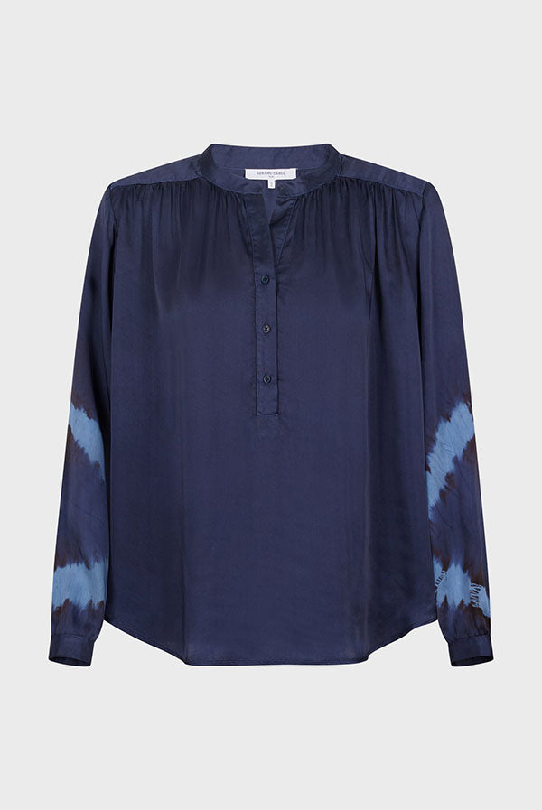 BENEDITH BLUE SATIN LOOK TIE-DYE BLOUSE