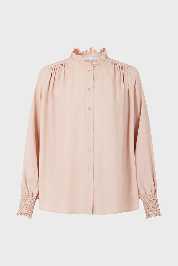 BELY STAND UP COLLAR RUFFLES SHIRT