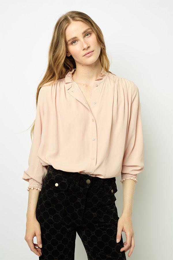 BELY STAND UP COLLAR RUFFLES SHIRT