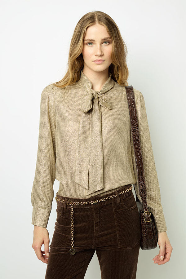 BESSIE LAVALIERE COLLAR LUREX SHIRT